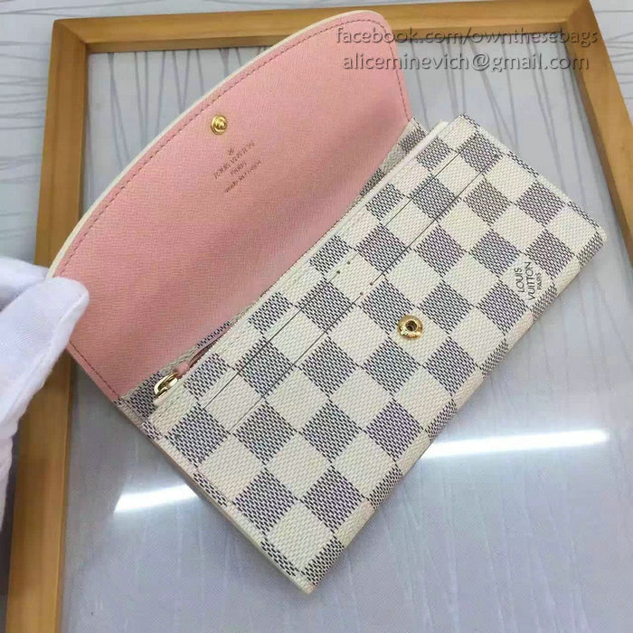 Louis Vuitton Damier Azur Canvas Emilie Wallet Rose Ballerine N41625