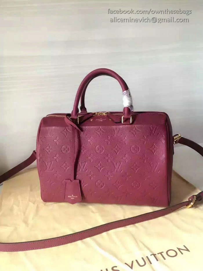 Louis Vuitton Monogram Empreinte Speedy Bandouliere Burgundy M42406