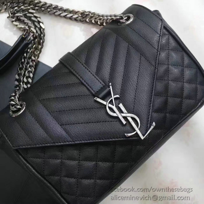 Saint Laurent Monogram Chain Shoulder Bag in Black Calfskin 428125