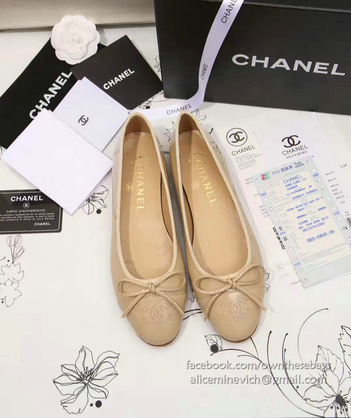 Chanel Beige Patent Leather Ballet Flats CH1630