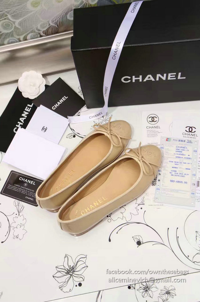 Chanel Beige Patent Leather Ballet Flats CH1630