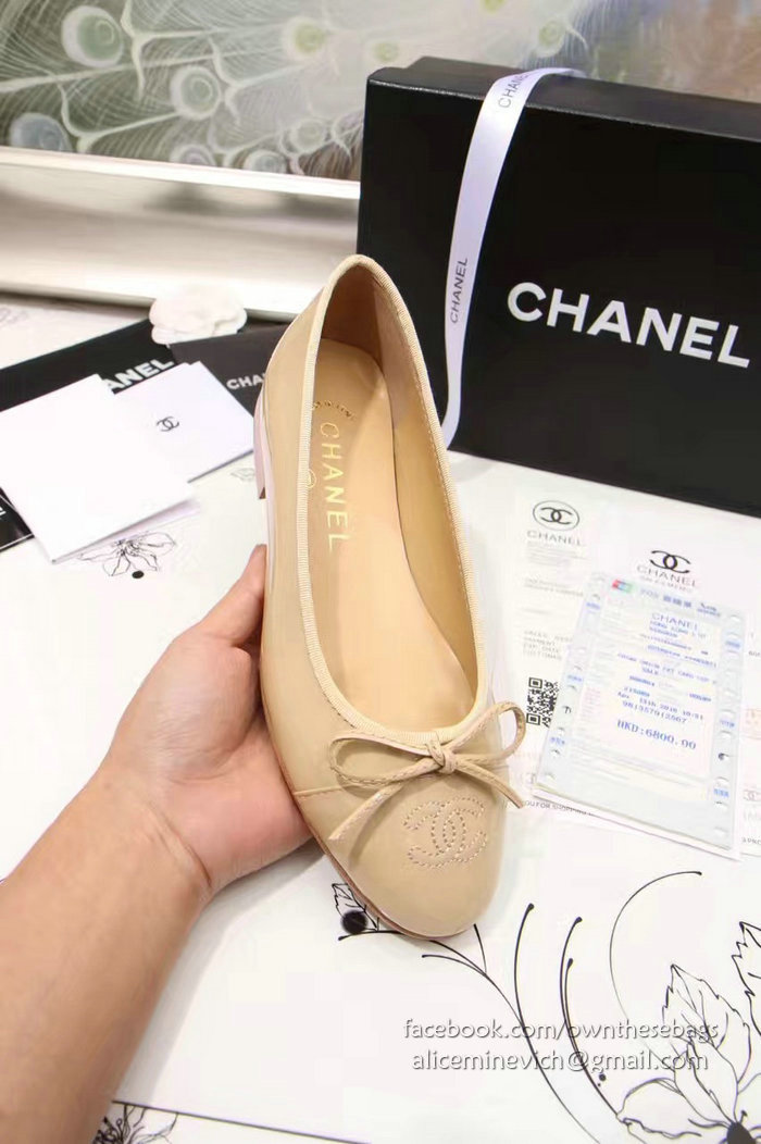 Chanel Beige Patent Leather Ballet Flats CH1630