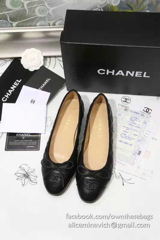 Chanel Black Lambskin Ballet Flats Cap Toe CH1640