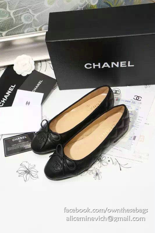 Chanel Black Lambskin Ballet Flats Cap Toe CH1640