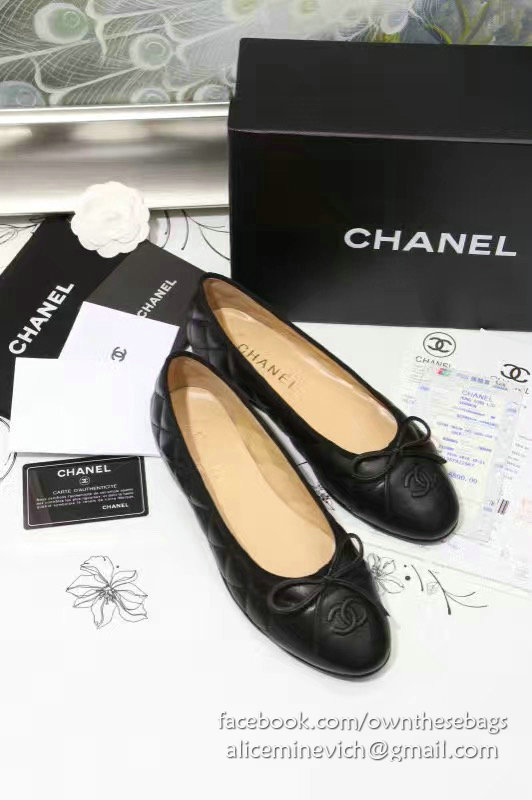 Chanel Black Lambskin Ballet Flats Cap Toe CH1640