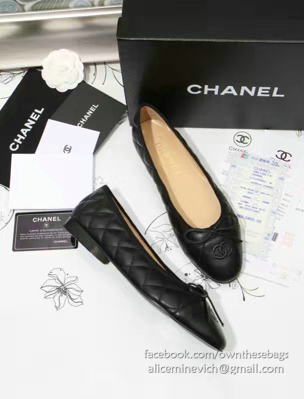 Chanel Black Lambskin Ballet Flats Cap Toe CH1640