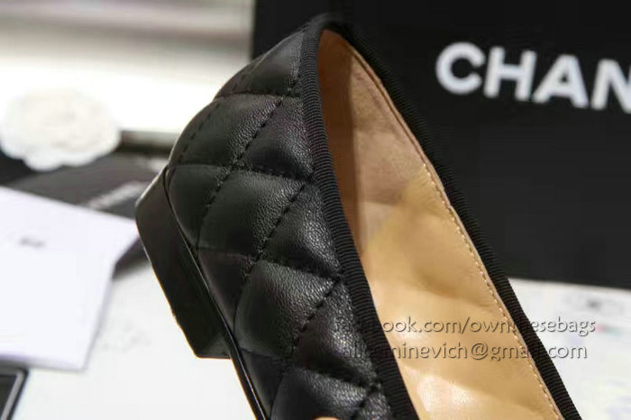 Chanel Black Lambskin Ballet Flats Cap Toe CH1640