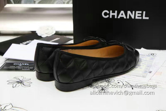 Chanel Black Lambskin Ballet Flats Cap Toe CH1640