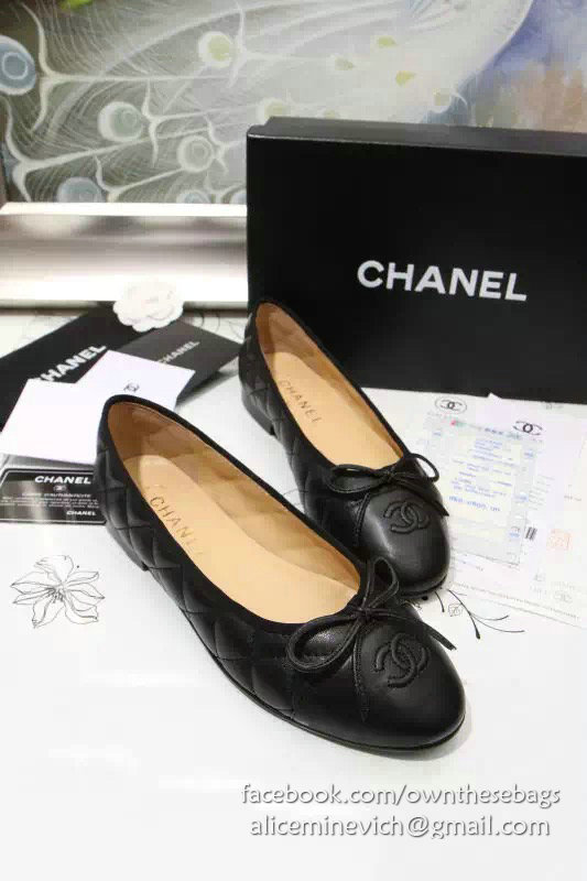 Chanel Black Lambskin Ballet Flats Cap Toe CH1640