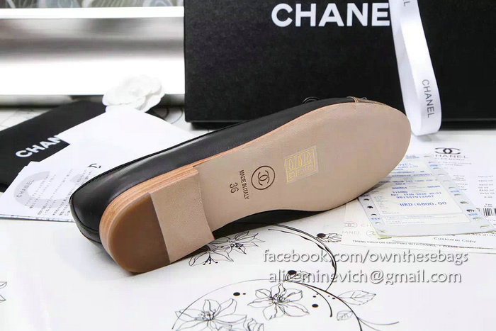 Chanel Black Lambskin Ballet Flats Gold Cap Toe CH1610