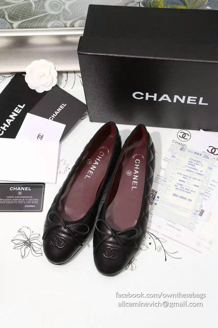 Chanel Black Lambskin Ballet Red Insole CH1640