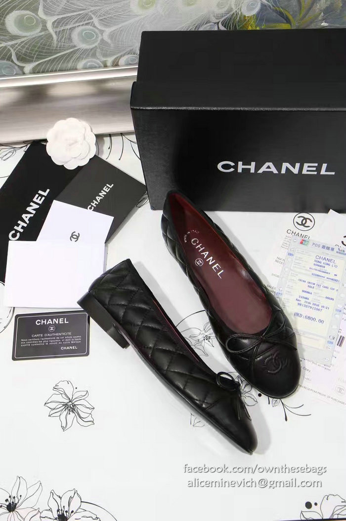 Chanel Black Lambskin Ballet Red Insole CH1640