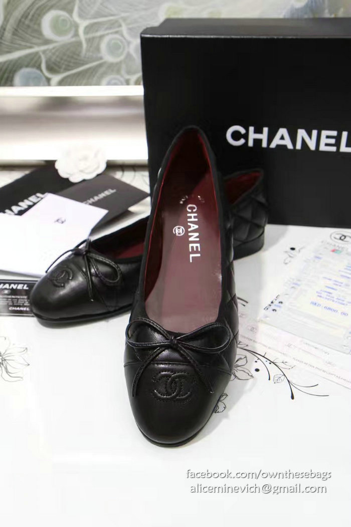 Chanel Black Lambskin Ballet Red Insole CH1640