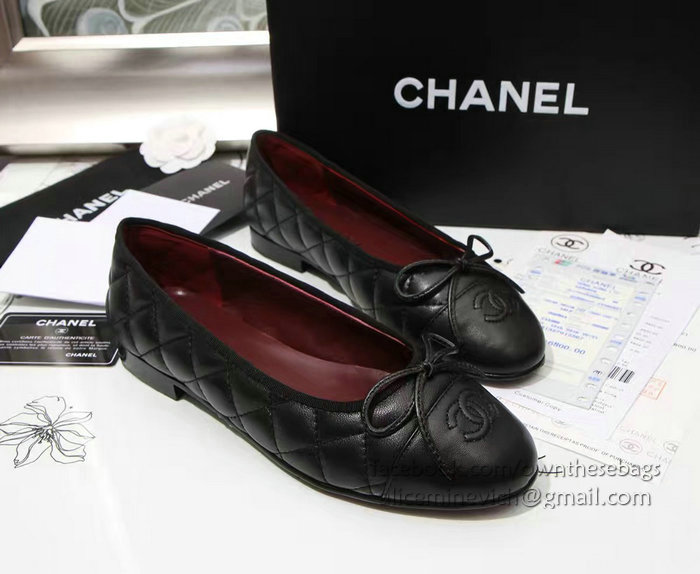 Chanel Black Lambskin Ballet Red Insole CH1640