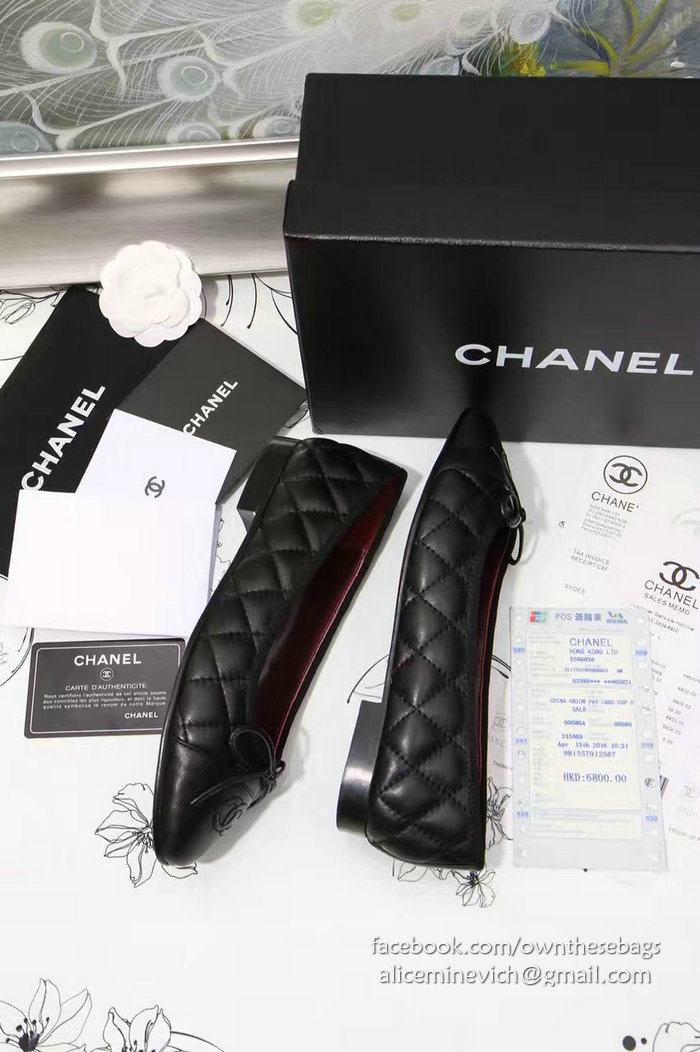 Chanel Black Lambskin Ballet Red Insole CH1640