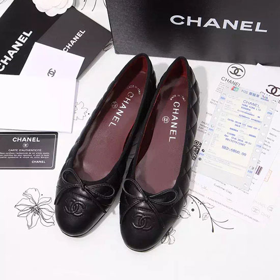 Chanel Black Lambskin Ballet Red Insole CH1640