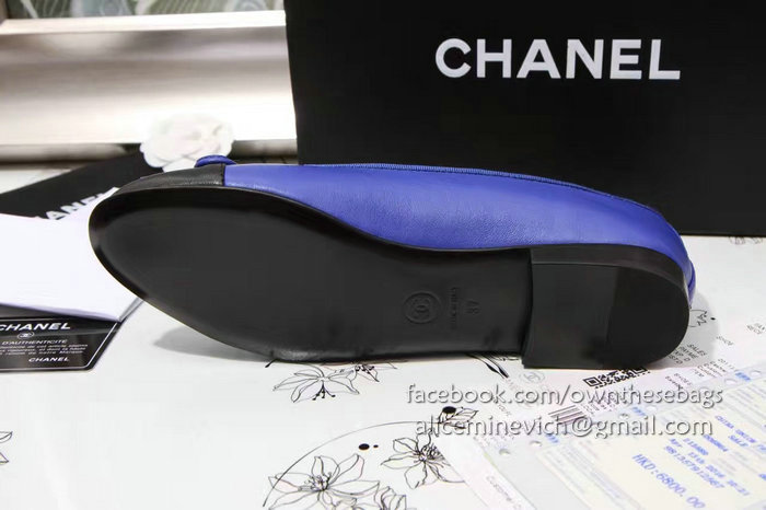 Chanel Blue Lambskin Ballet Flats Black Cap Toe CH1610