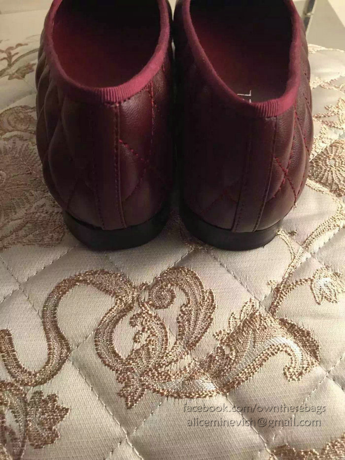 Chanel Burgundy Lambskin Ballet Flats Cap Toe CH1640