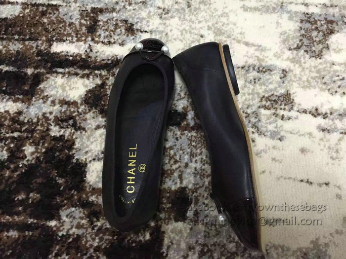 Chanel Lambskin Ballet Flats Black Cap Toe CH1620