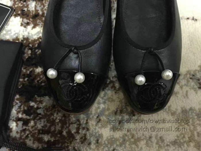 Chanel Lambskin Ballet Flats Black Cap Toe CH1620