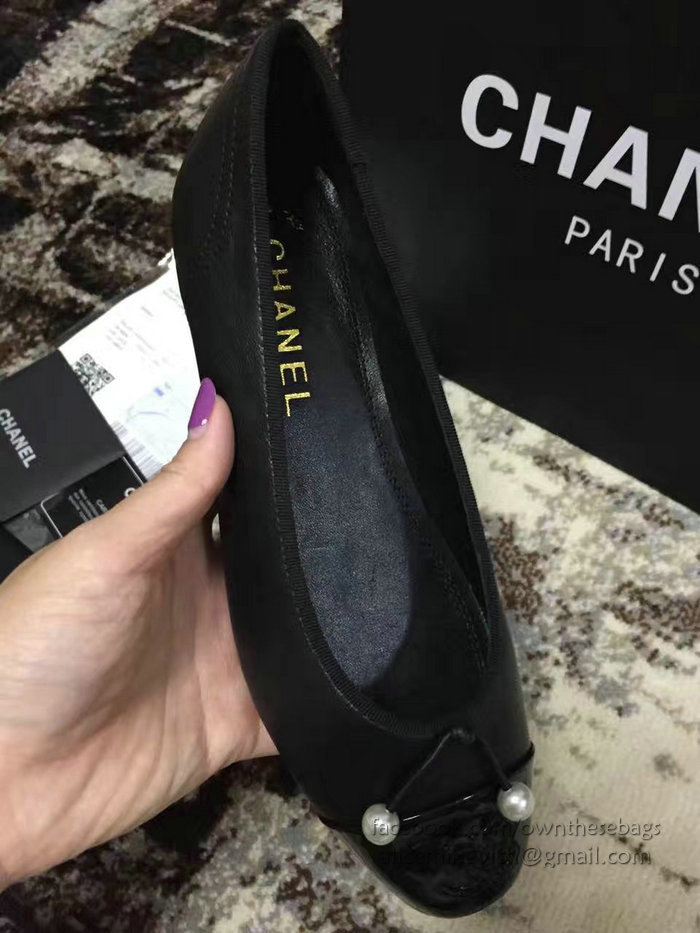 Chanel Lambskin Ballet Flats Black Cap Toe CH1620