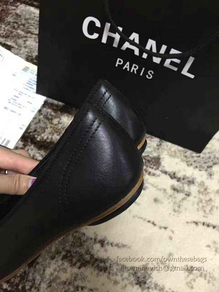 Chanel Lambskin Ballet Flats Black Cap Toe CH1620