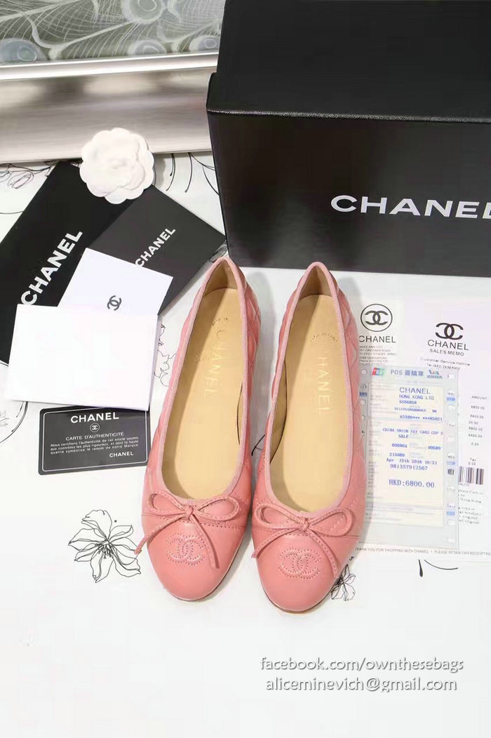 Chanel Pink Lambskin Ballet Flats Cap Toe CH1640