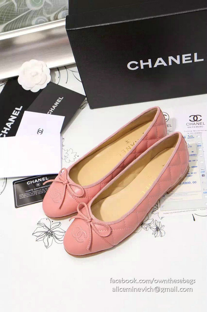 Chanel Pink Lambskin Ballet Flats Cap Toe CH1640