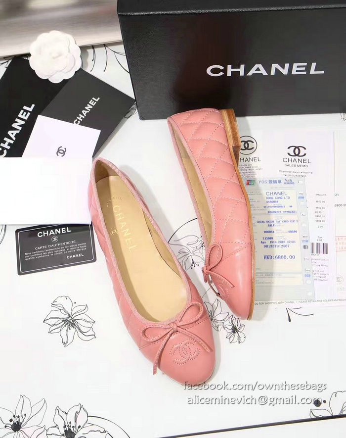 Chanel Pink Lambskin Ballet Flats Cap Toe CH1640