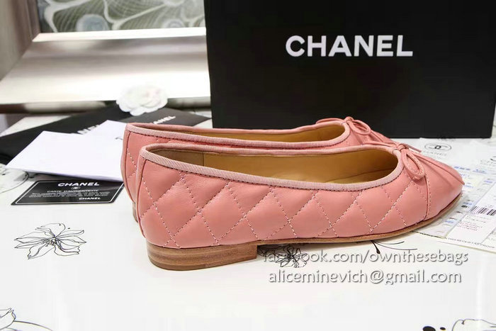 Chanel Pink Lambskin Ballet Flats Cap Toe CH1640