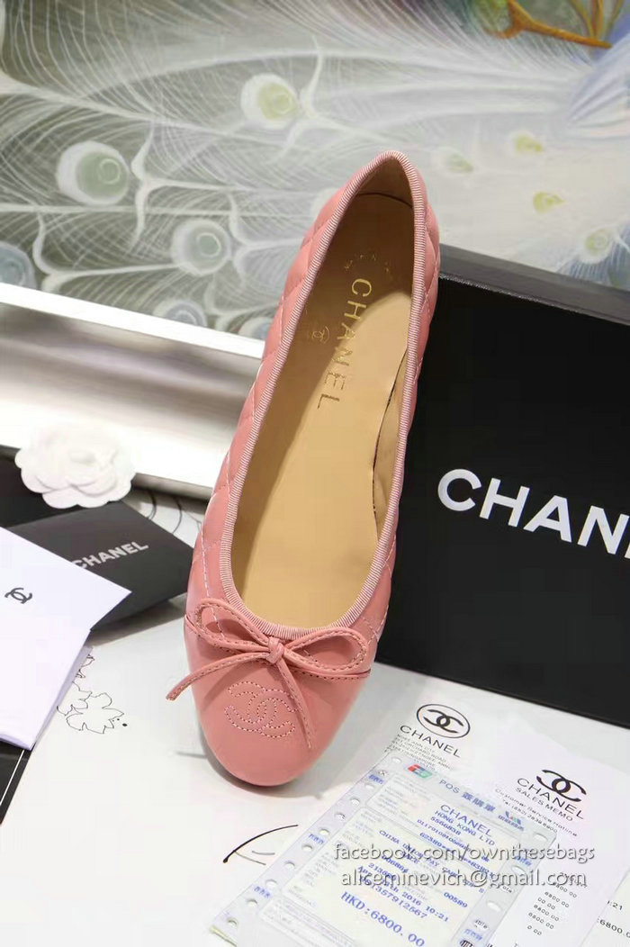 Chanel Pink Lambskin Ballet Flats Cap Toe CH1640