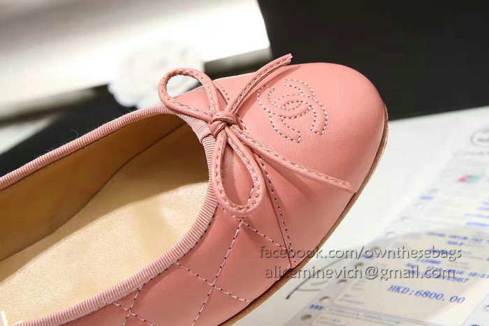 Chanel Pink Lambskin Ballet Flats Cap Toe CH1640