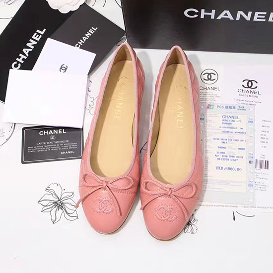 Chanel Pink Lambskin Ballet Flats Cap Toe CH1640