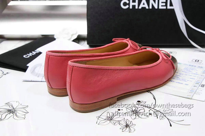 Chanel Pink Lambskin Ballet Flats Gold Cap Toe CH1610