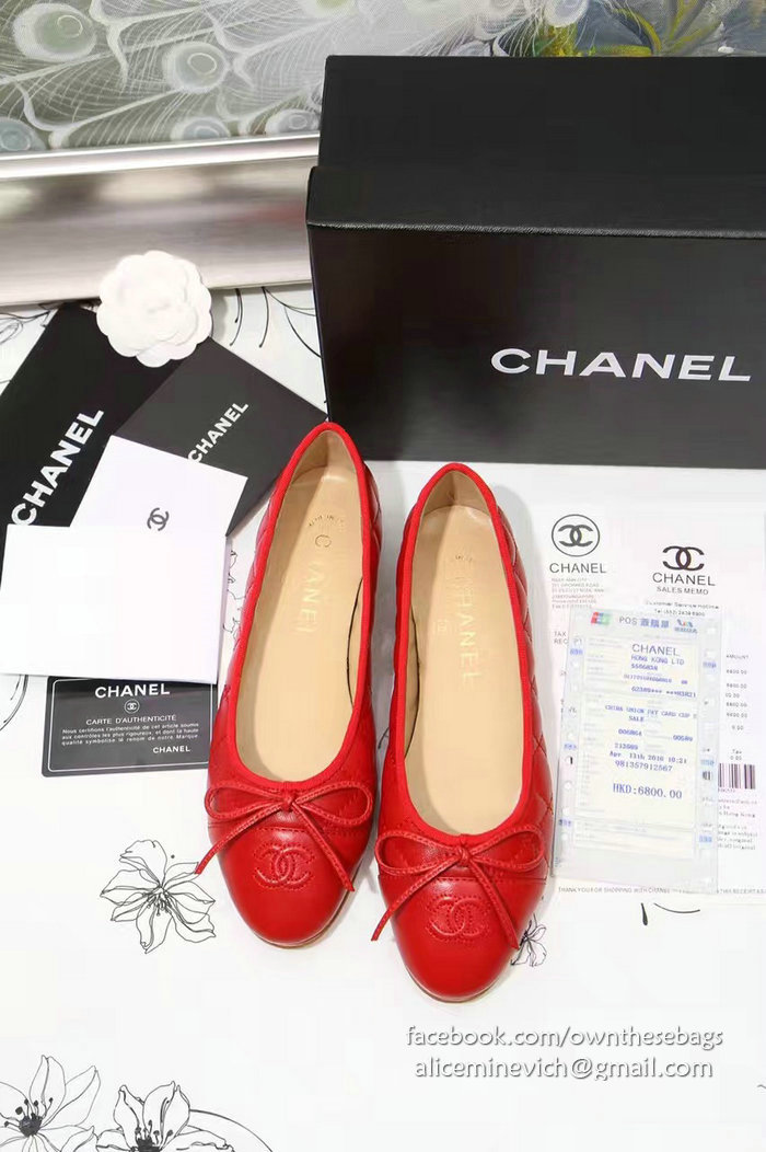 Chanel Red Lambskin Ballet Flats Cap Toe CH1640