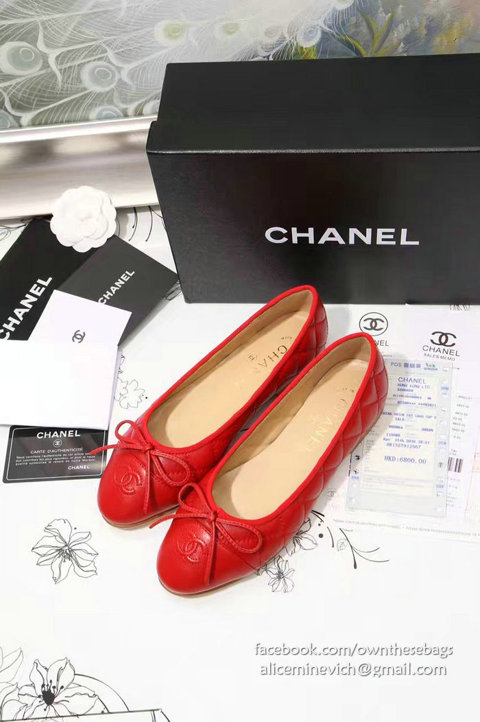 Chanel Red Lambskin Ballet Flats Cap Toe CH1640