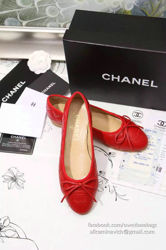 Chanel Red Lambskin Ballet Flats Cap Toe CH1640