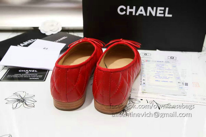 Chanel Red Lambskin Ballet Flats Cap Toe CH1640