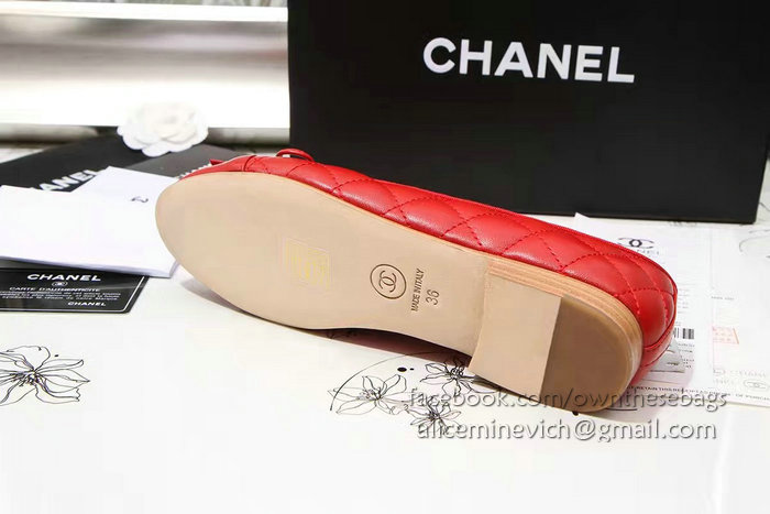 Chanel Red Lambskin Ballet Flats Cap Toe CH1640