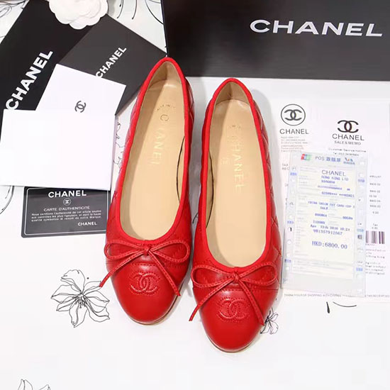 Chanel Red Lambskin Ballet Flats Cap Toe CH1640