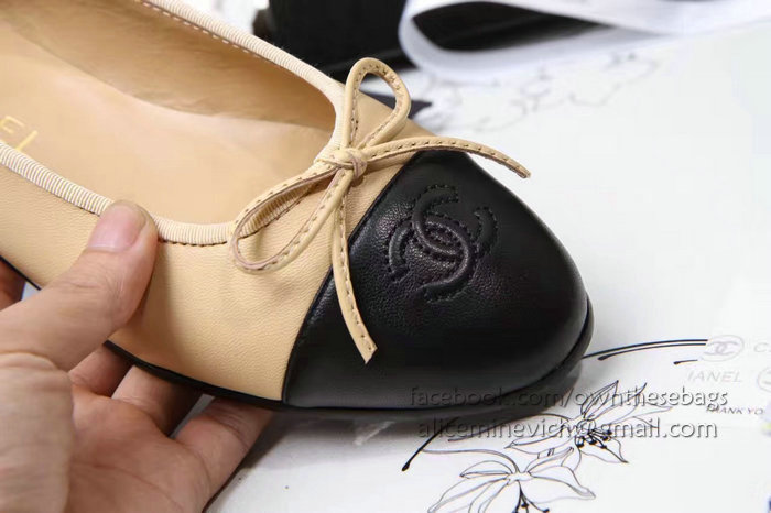 Chanel Tan Lambskin Ballet Flats Black Cap Toe CH1610