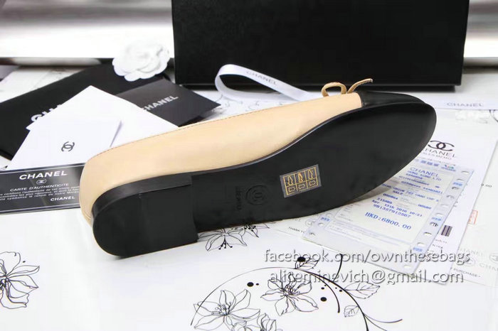 Chanel Tan Lambskin Ballet Flats Black Cap Toe CH1610