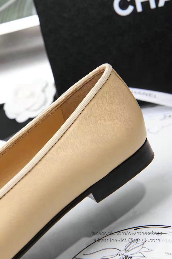 Chanel Tan Lambskin Ballet Flats Black Cap Toe CH1610