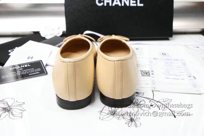 Chanel Tan Lambskin Ballet Flats Black Cap Toe CH1610