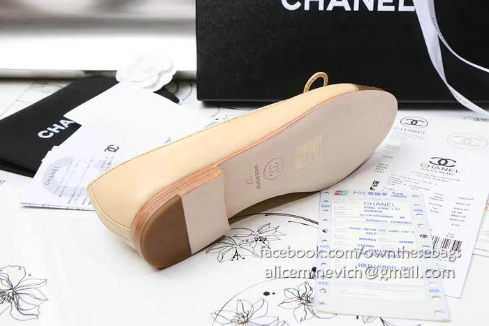 Chanel Tan Lambskin Ballet Flats Gold Cap Toe CH1610