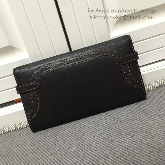 Hermes Kelly Clutch Bag in Black Swift Leather Red Line HK1210