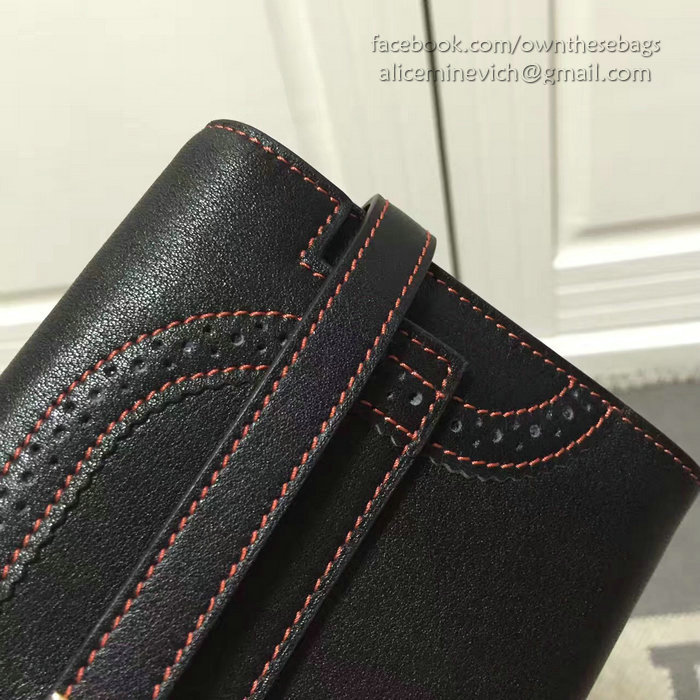 Hermes Kelly Clutch Bag in Black Swift Leather Red Line HK1210