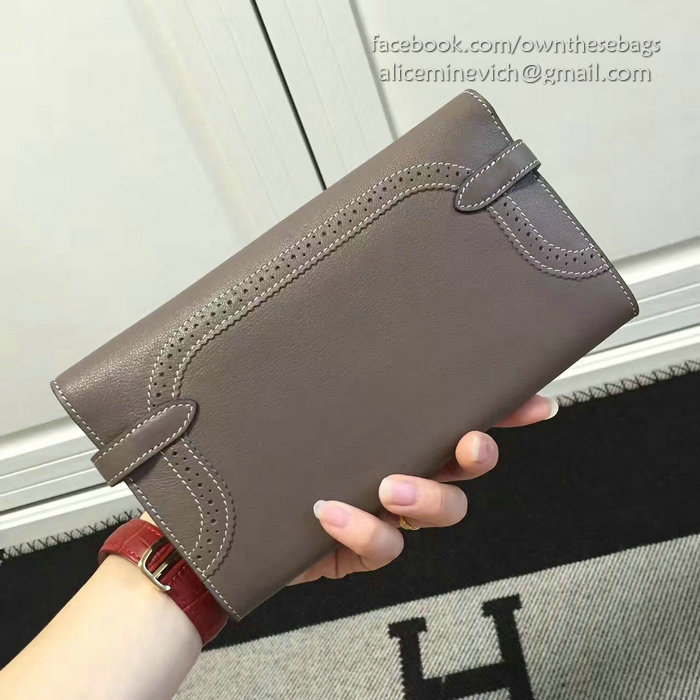 Hermes Kelly Clutch Bag in Grey Swift Leather HK1210