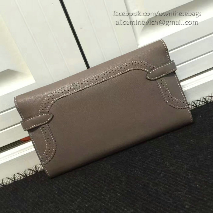 Hermes Kelly Clutch Bag in Grey Swift Leather HK1210