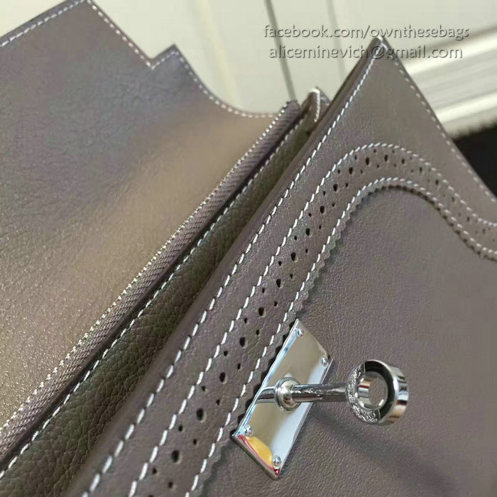 Hermes Kelly Clutch Bag in Grey Swift Leather HK1210